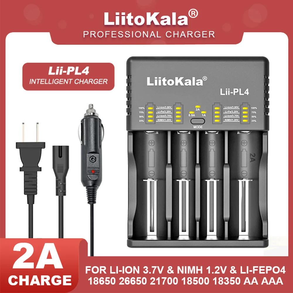 Liitokala LCD Ƭ ͸  Lii-PL4, 18650 21700 26650 AA AAA 18350 18500, 3.7V, 1.2V